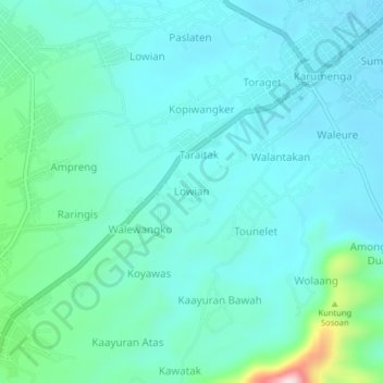 Mapa topográfico Lowian, altitud, relieve