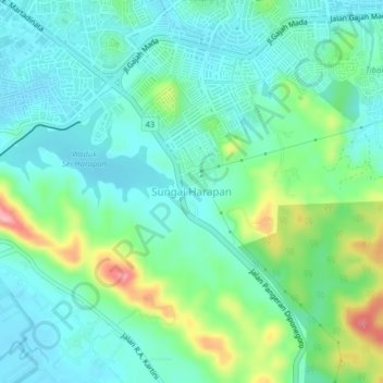 Mapa topográfico Sungai Harapan, altitud, relieve