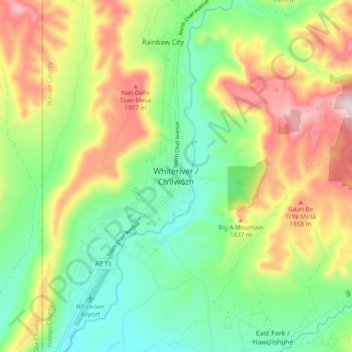 Mapa topográfico Whiteriver, altitud, relieve