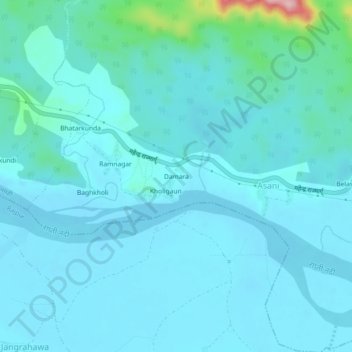 Mapa topográfico Damara, altitud, relieve