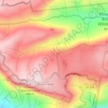 Mapa topográfico Greenville County, altitud, relieve