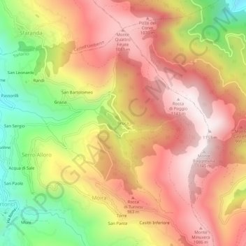 Mapa topográfico Bruca, altitud, relieve