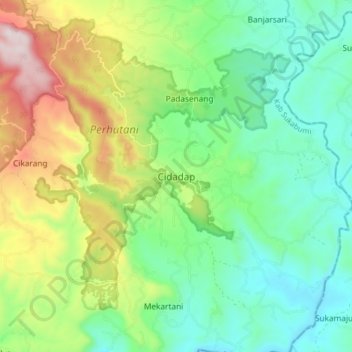 Mapa topográfico Cidadap, altitud, relieve