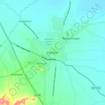Mapa topográfico Islampur, altitud, relieve