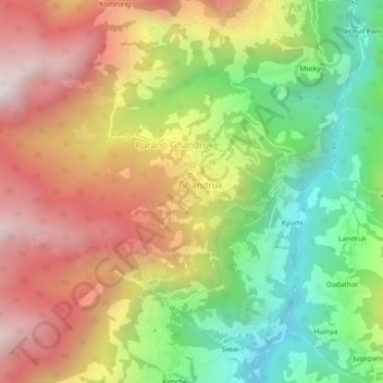 Mapa topográfico Kotghau, altitud, relieve
