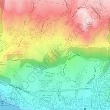 Mapa topográfico Piton de Carosse, altitud, relieve