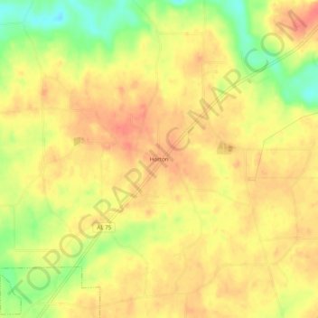 Mapa topográfico Horton, altitud, relieve
