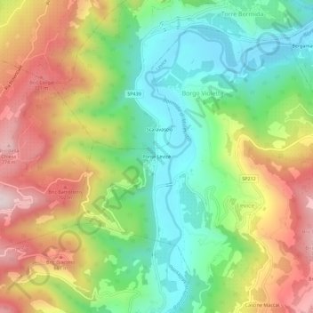Mapa topográfico Ponte Levice, altitud, relieve