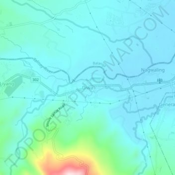 Mapa topográfico Diwa, altitud, relieve