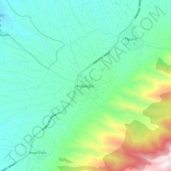 Mapa topográfico Rodolivos, altitud, relieve