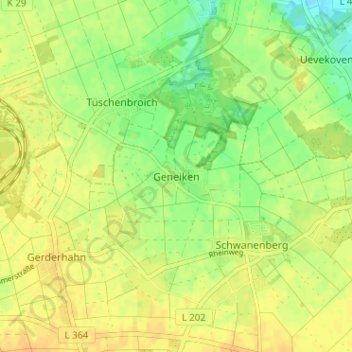 Mapa topográfico Geneiken, altitud, relieve