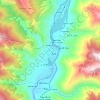 Mapa topográfico Zargirandeh, altitud, relieve