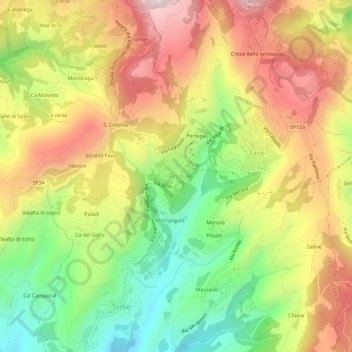 Mapa topográfico Prun, altitud, relieve