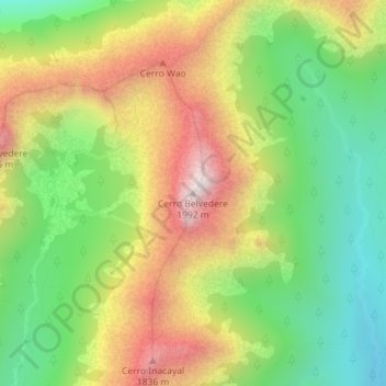 Mapa topográfico Cerro Belvedere, altitud, relieve