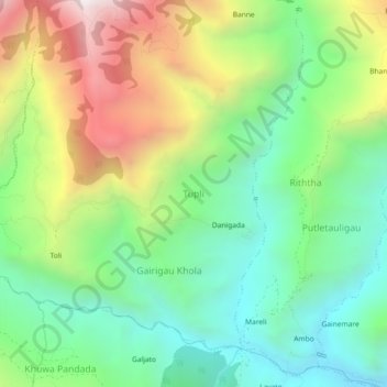 Mapa topográfico Tupli, altitud, relieve