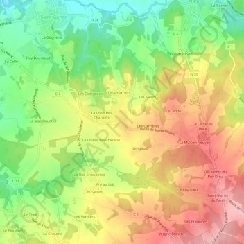 Mapa topográfico Les Clapiers, altitud, relieve