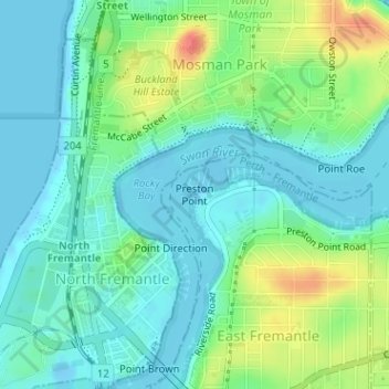 Mapa topográfico Preston Point, altitud, relieve