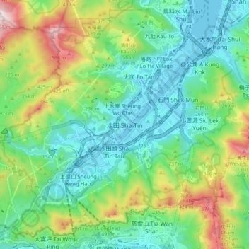 Mapa topográfico Sha Tin, altitud, relieve
