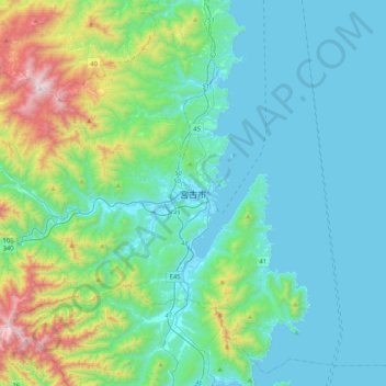Mapa topográfico Miyako, altitud, relieve