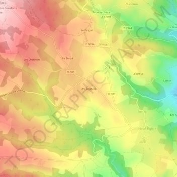 Mapa topográfico Les Sacoutis, altitud, relieve