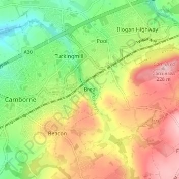 Mapa topográfico Brea, altitud, relieve