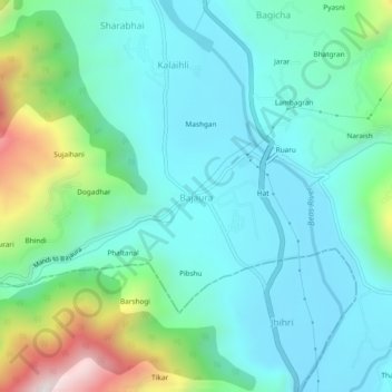 Mapa topográfico Bajaura, altitud, relieve