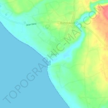 Mapa topográfico Kodi, altitud, relieve