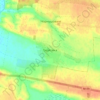 Mapa topográfico Tarasivka, altitud, relieve