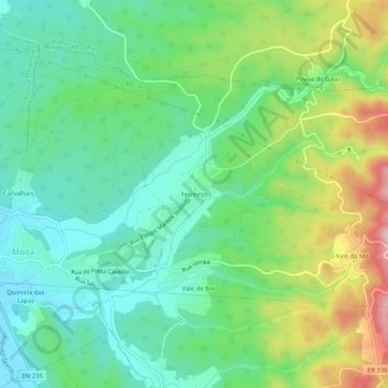 Mapa topográfico Ferreiros, altitud, relieve