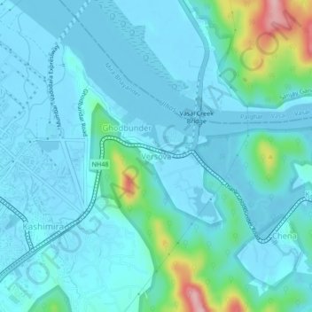 Mapa topográfico Versova, altitud, relieve