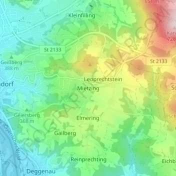 Mapa topográfico Mietzing, altitud, relieve