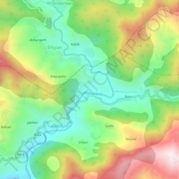 Mapa topográfico Patan, altitud, relieve