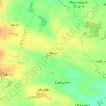Mapa topográfico Włóki, altitud, relieve