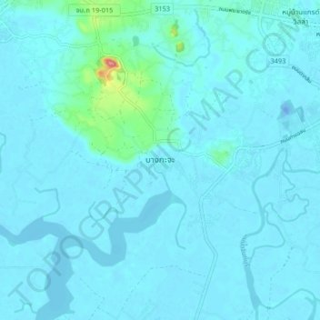 Mapa topográfico Bang Kacha, altitud, relieve