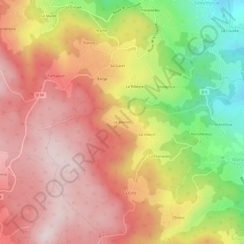 Mapa topográfico Le Montet, altitud, relieve