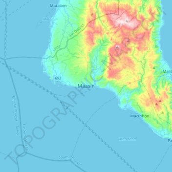 Mapa topográfico Maasin, altitud, relieve