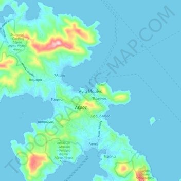 Mapa topográfico Agia Marina, altitud, relieve
