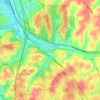 Mapa topográfico Warrendale, altitud, relieve