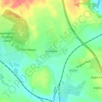 Mapa topográfico Yarnfield, altitud, relieve