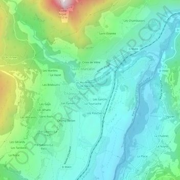 Mapa topográfico Les Alpes, altitud, relieve