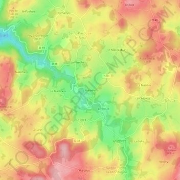 Mapa topográfico Bussière, altitud, relieve