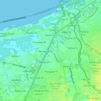 Mapa topográfico Niog 1, altitud, relieve