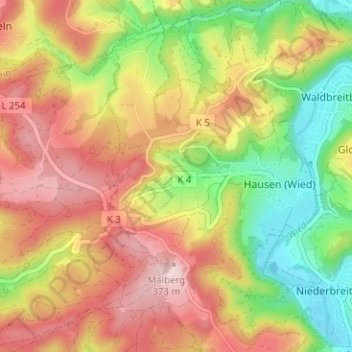 Mapa topográfico Reuschenbach, altitud, relieve