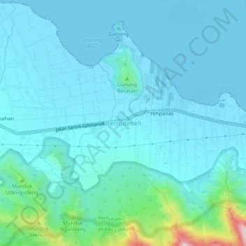 Mapa topográfico Pemuteran, altitud, relieve