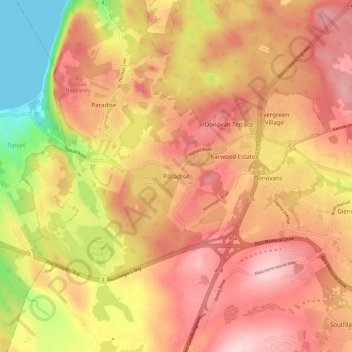 Mapa topográfico Paradise, altitud, relieve