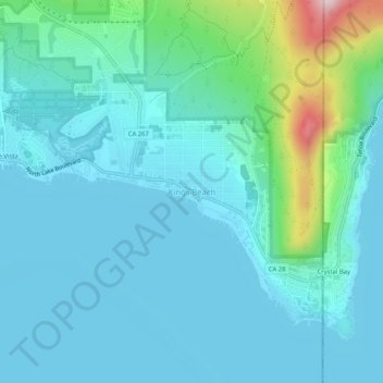 Mapa topográfico Kings Beach, altitud, relieve