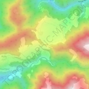 Mapa topográfico Thinke, altitud, relieve