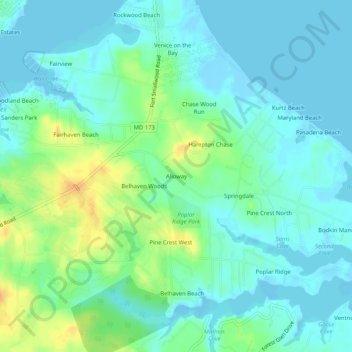 Mapa topográfico Alloway, altitud, relieve