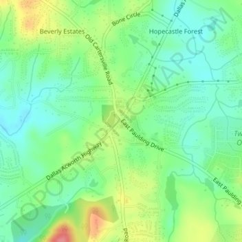 Mapa topográfico New Hope, altitud, relieve