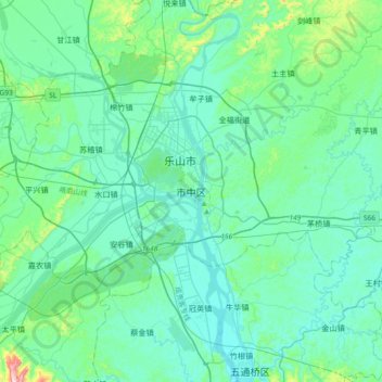 Mapa topográfico Shizhong, altitud, relieve